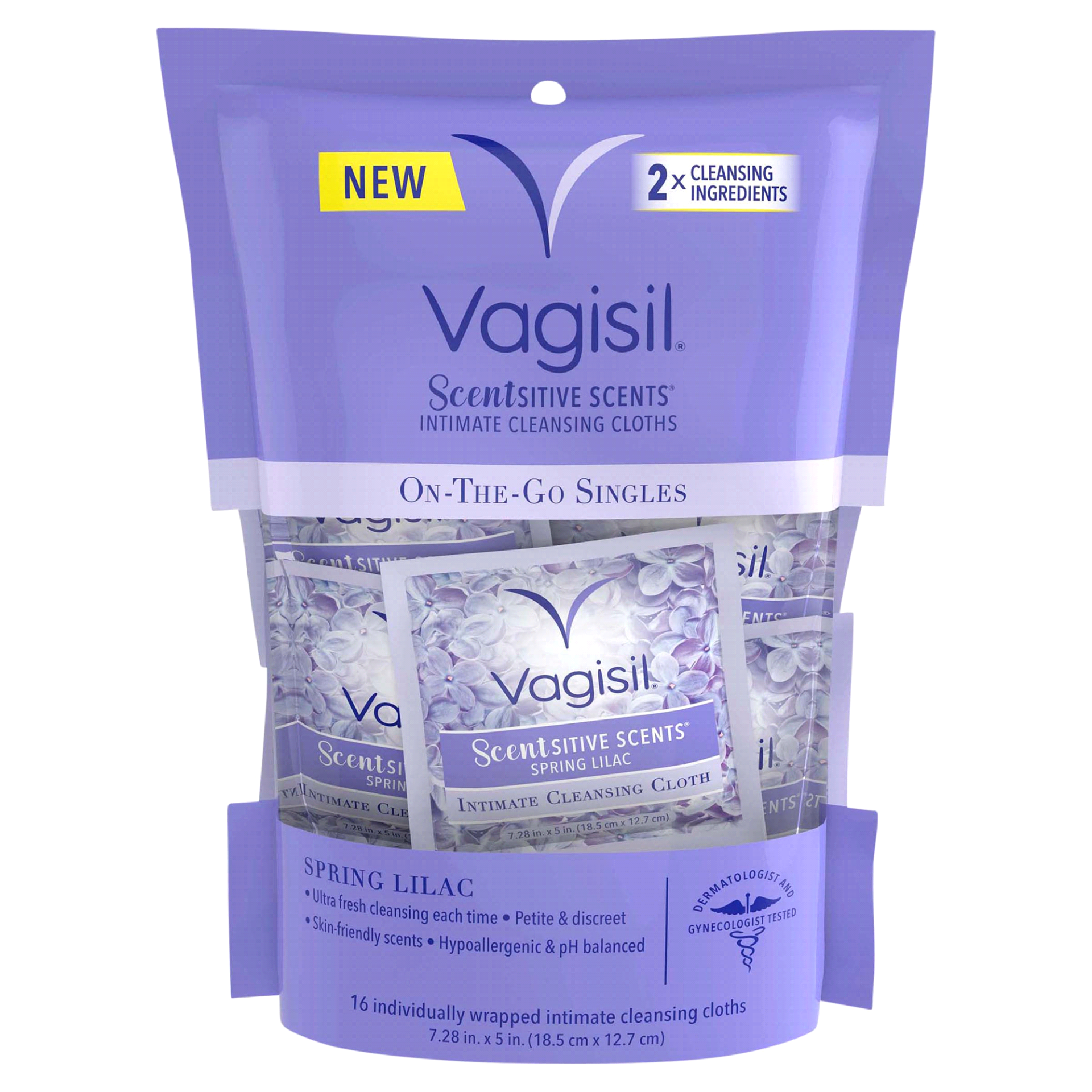 slide 1 of 1, Vagisil Scentsitive Scents Intimates Cleaning Cloths On-The-Go Singles Peach Blossom, 16 ct