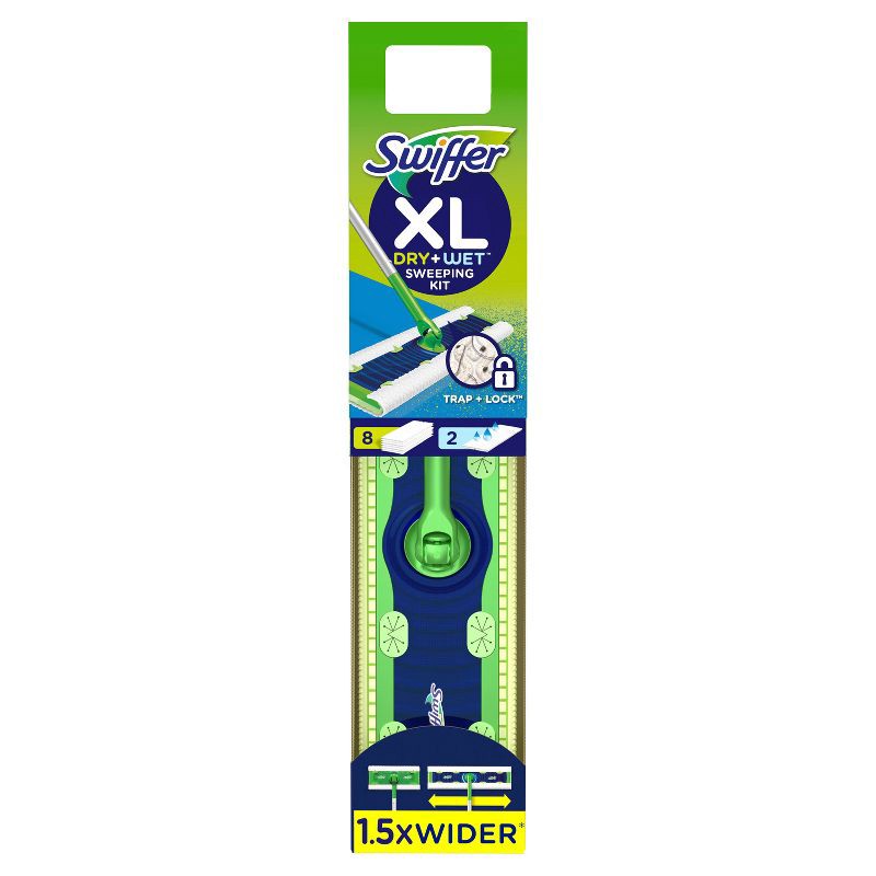 slide 2 of 14, Swiffer Sweeper Dry + Wet XL Sweeping Kit (1 Sweeper, 8 Dry Cloths, 2 Wet Cloths), 1 ct