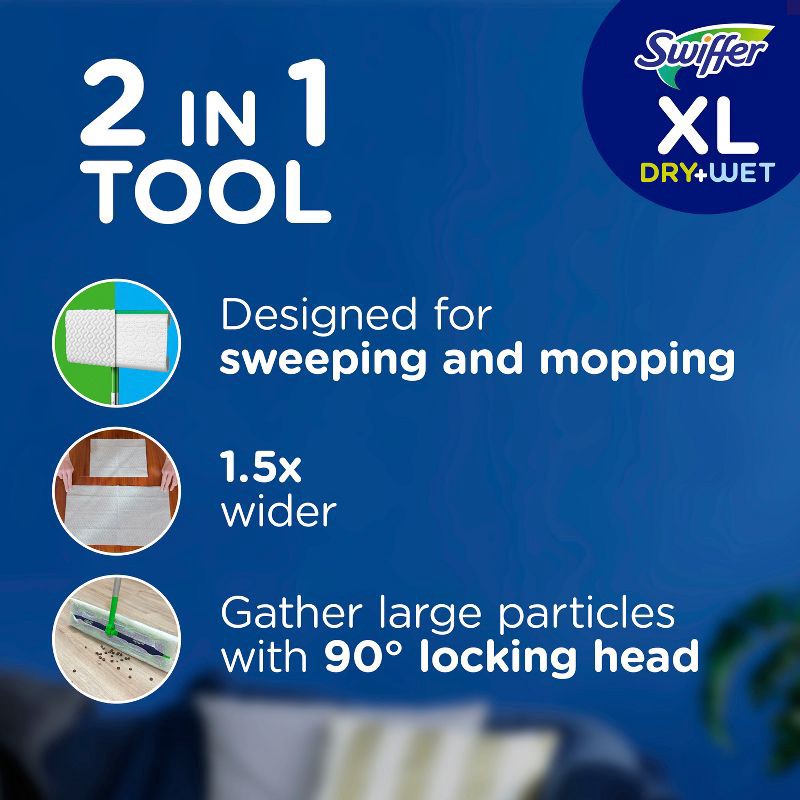 slide 3 of 14, Swiffer Sweeper Dry + Wet XL Sweeping Kit (1 Sweeper, 8 Dry Cloths, 2 Wet Cloths), 1 ct