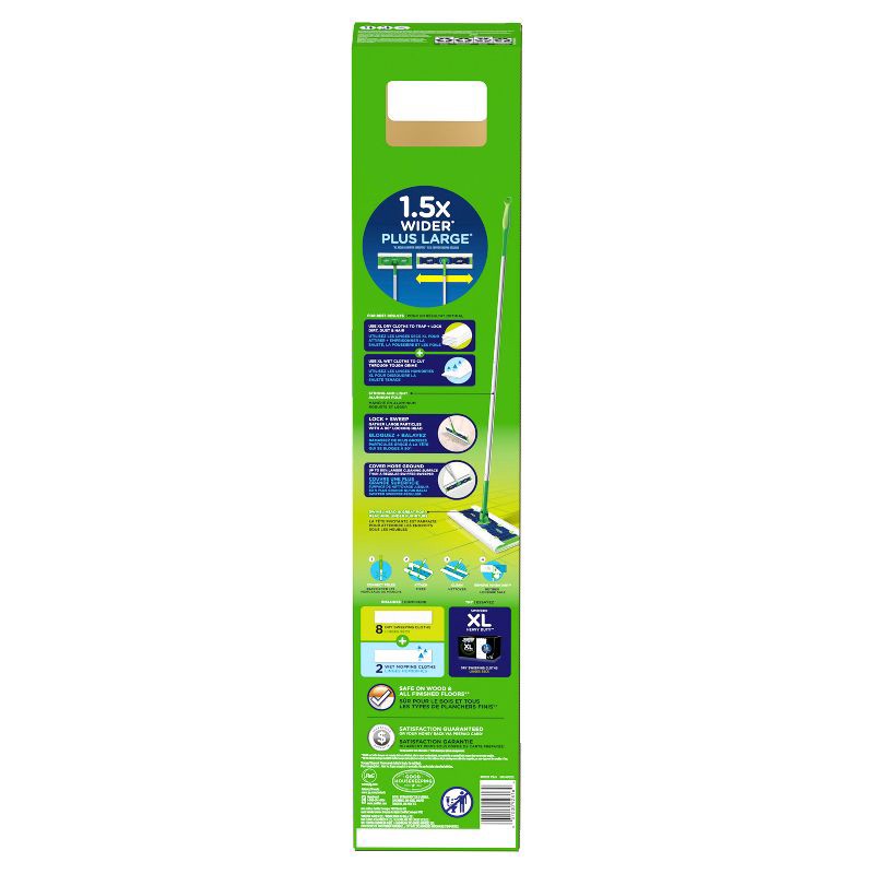 slide 14 of 14, Swiffer Sweeper Dry + Wet XL Sweeping Kit (1 Sweeper, 8 Dry Cloths, 2 Wet Cloths), 1 ct