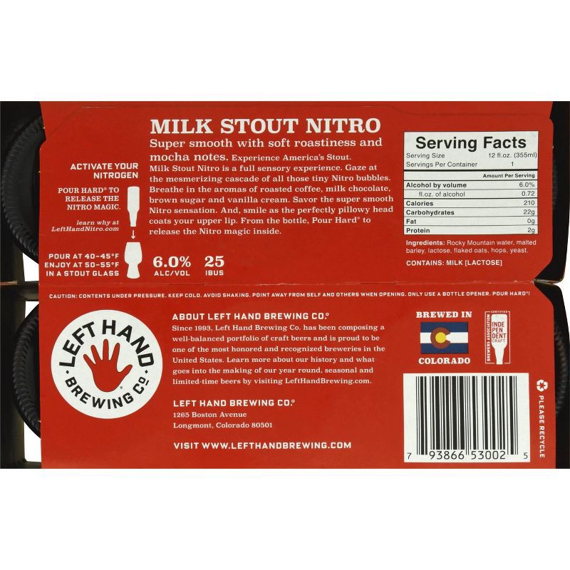 slide 5 of 6, Left Hand Brewing Co. Left Hand Nitro Milk Stout Beer - 6pk/12 fl oz Bottles, 6 ct; 12 fl oz