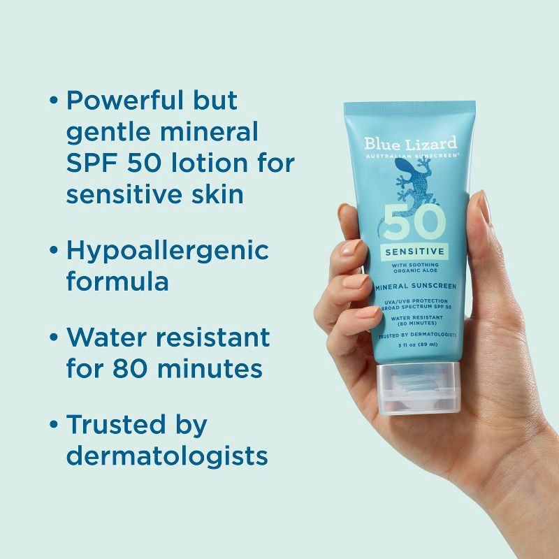 slide 7 of 10, Blue Lizard Sensitive Sunscreen Tube - SPF 50 - 3 fl oz, 50 ct; 3 fl oz