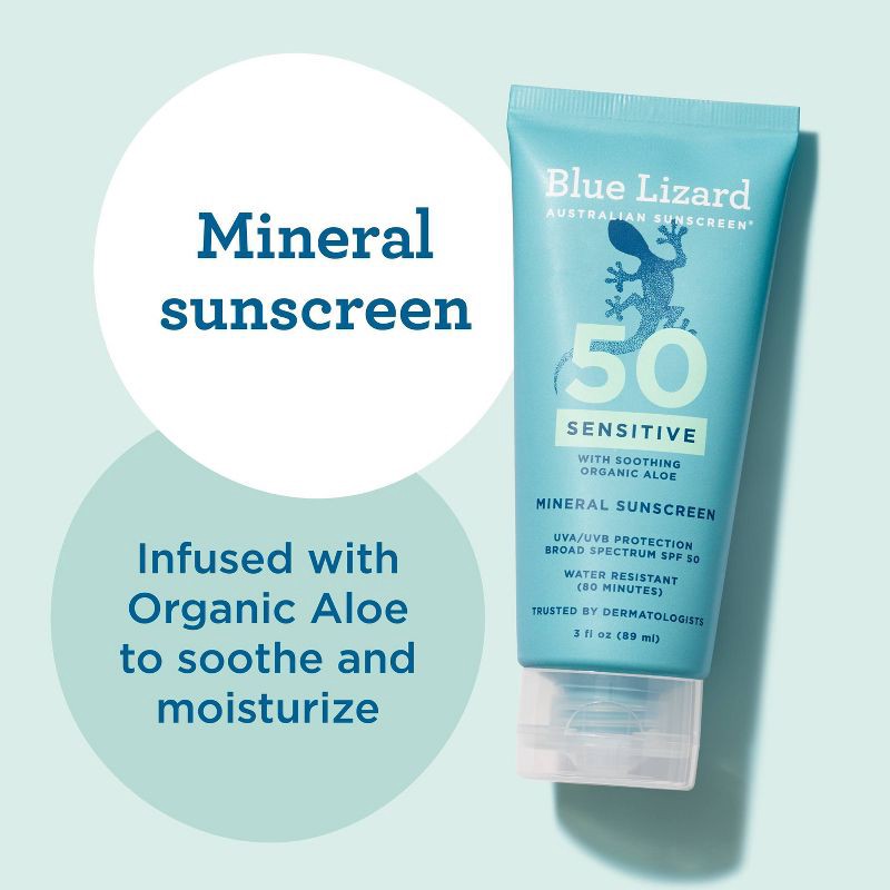 slide 6 of 10, Blue Lizard Sensitive Sunscreen Tube - SPF 50 - 3 fl oz, 50 ct; 3 fl oz
