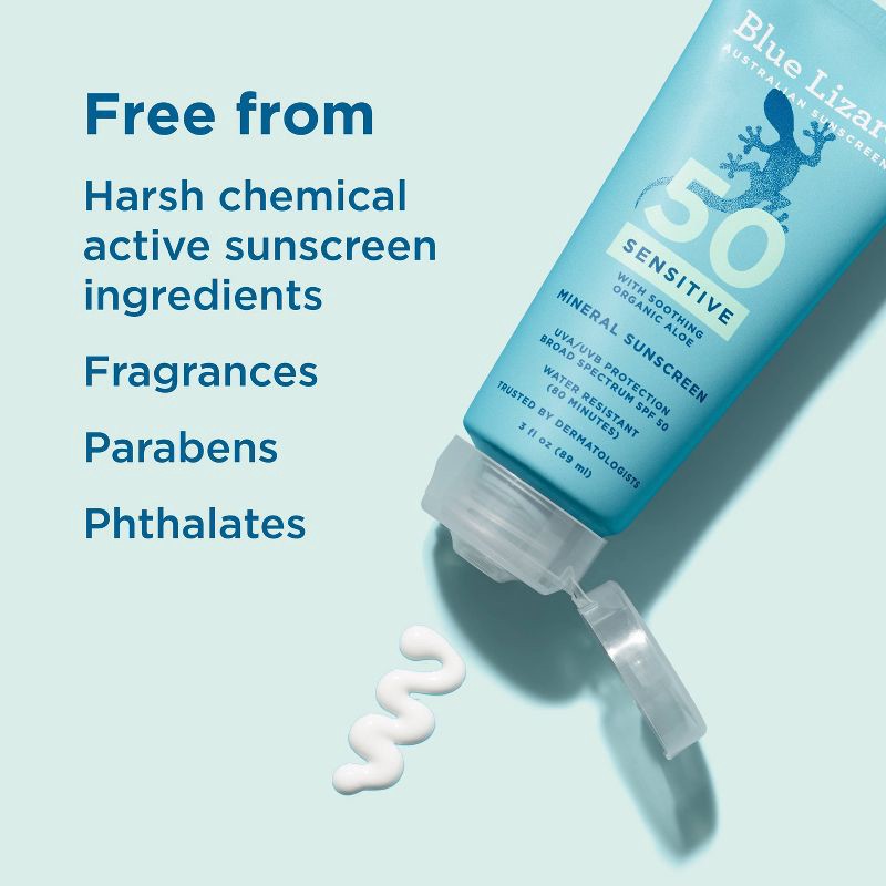 slide 9 of 10, Blue Lizard Sensitive Sunscreen Tube - SPF 50 - 3 fl oz, 50 ct; 3 fl oz