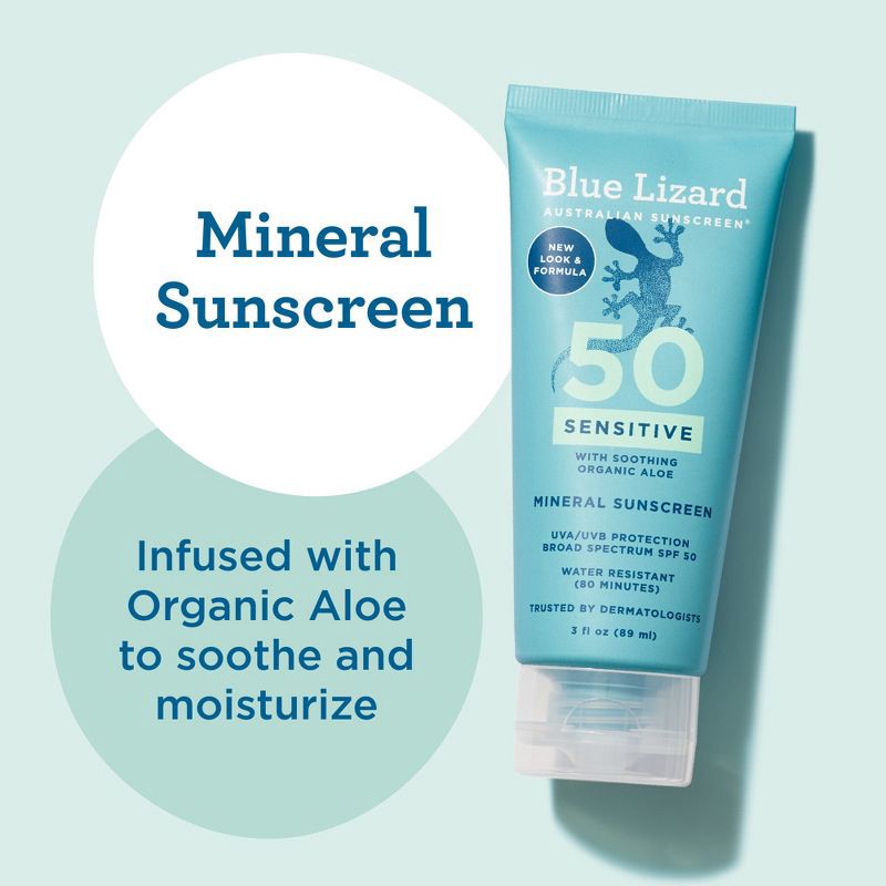 slide 2 of 10, Blue Lizard Sensitive Sunscreen Tube - SPF 50 - 3 fl oz, 50 ct; 3 fl oz