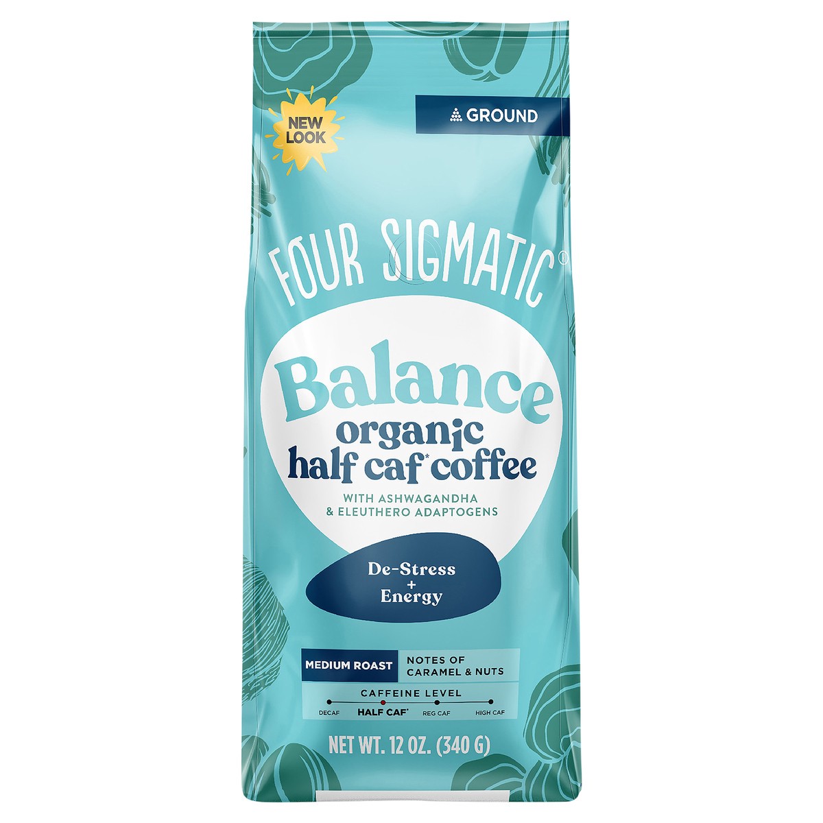 slide 1 of 4, Four Sigmatic BALANCE Organic Half Caf Ground Coffee with Ashwagandha & Eleuthero Adaptogens Half Caffeine - 12 oz, 1 ct