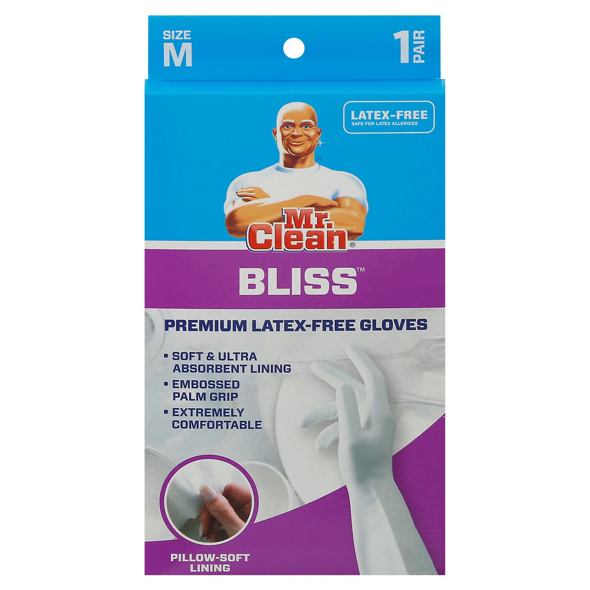 slide 1 of 9, Mr. Clean Bliss Premium Latex-free Gloves Medium, 1 ct