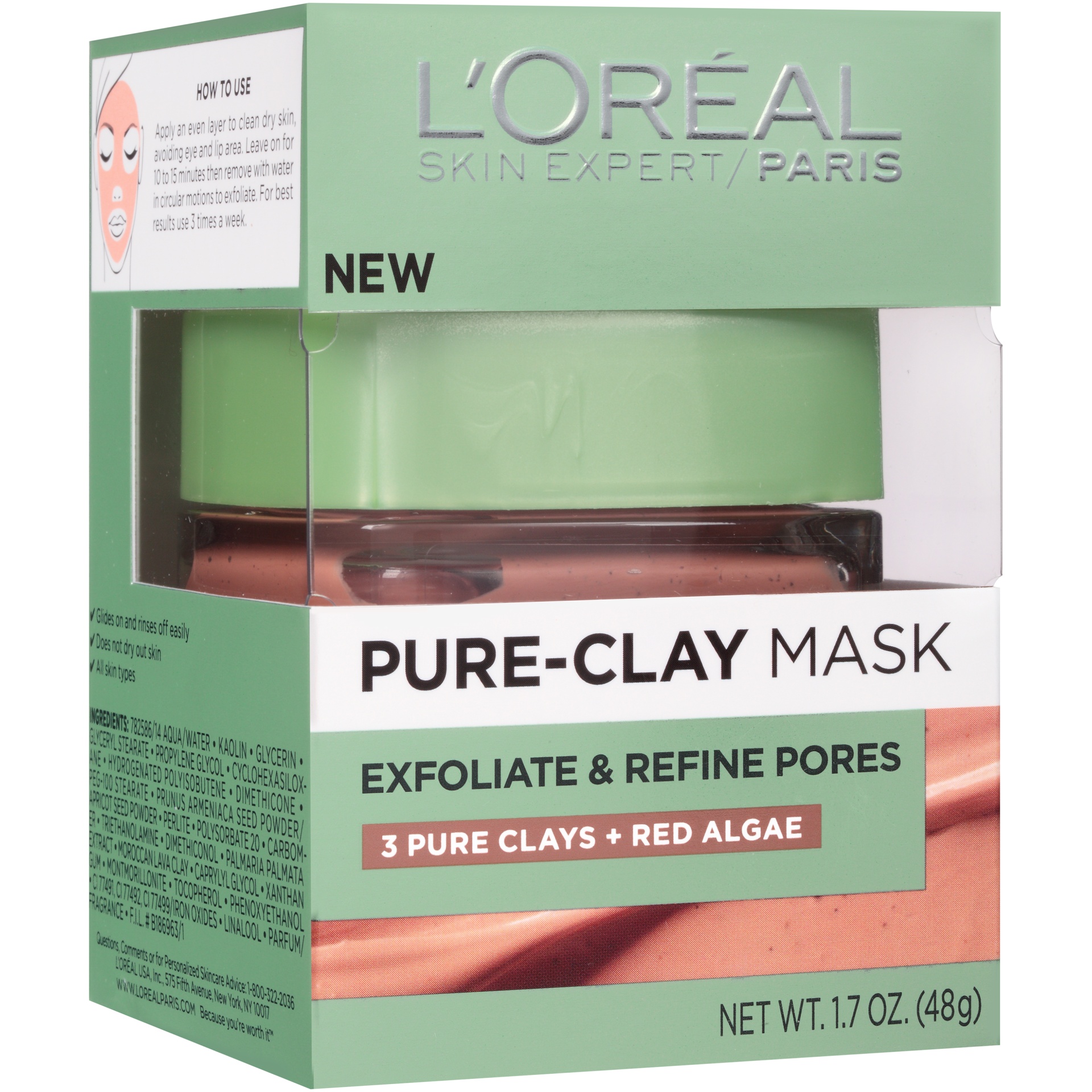 slide 3 of 8, L'Oréal Paris Exfoliate & Refine Pores Pure Clay Mask, 1.7 oz