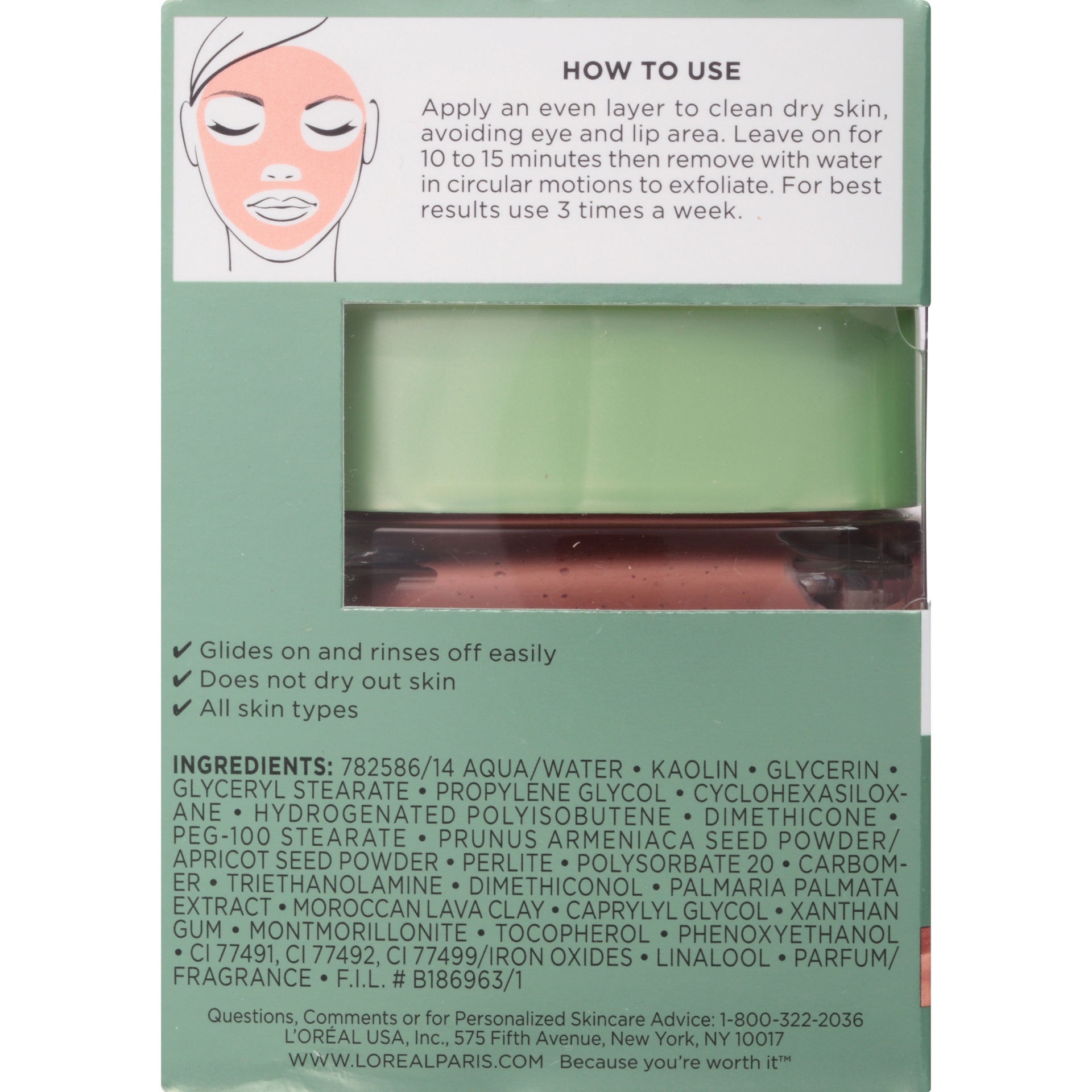 slide 5 of 8, L'Oréal Paris Exfoliate & Refine Pores Pure Clay Mask, 1.7 oz