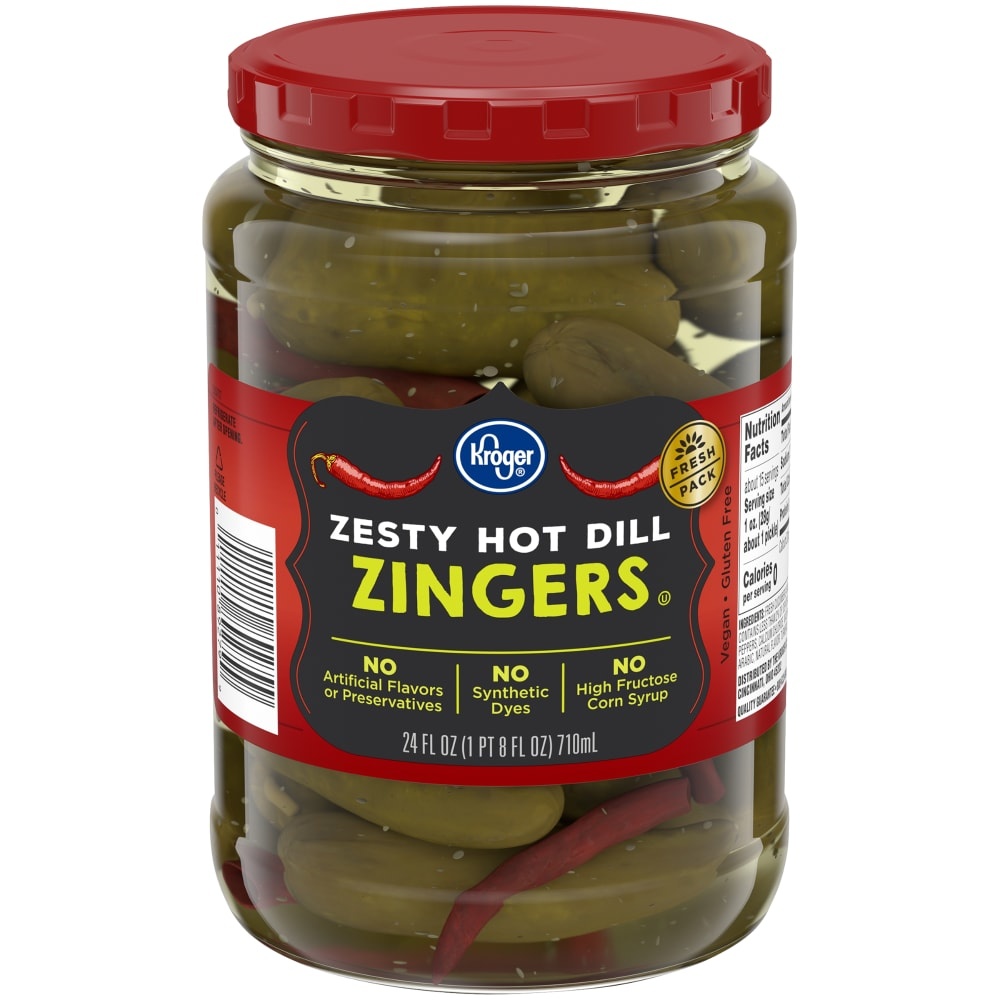 slide 1 of 1, Kroger Zesty Hot Dill Zingers, 24 fl oz