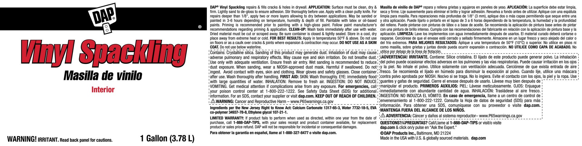 slide 6 of 6, DAP Vinyl White Interior Spackling 1 Quart(s), 1 ct
