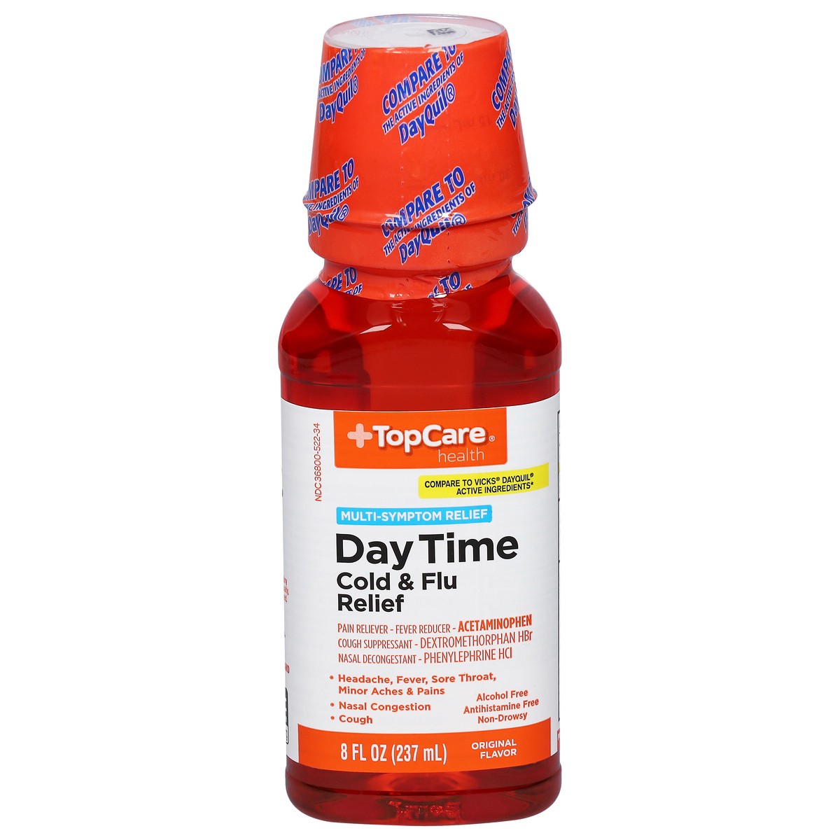 slide 1 of 10, TopCare Health Multi-Symptom Relief DayTime Original Flavor Cold & Flu Relief 8 fl oz, 8 fl oz