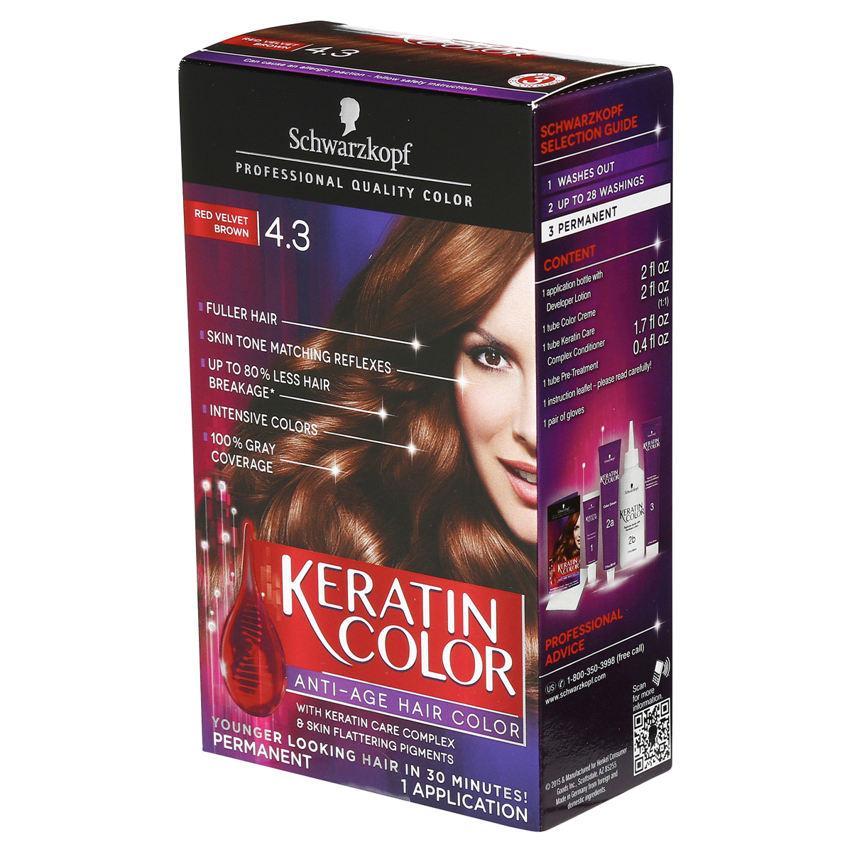 slide 5 of 12, Schwarzkopf Intense Caring Color 4.3 Red Velvet Brown Hair Color Kit with K-bond-plex, 1 ct