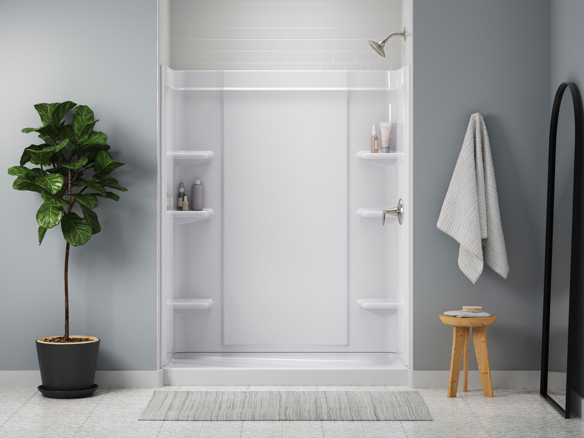 slide 6 of 6, Sterling 30-in W x 60-in L Right White Single Threshold Rectangle Shower Pan Base with 4-in H Threshold, 1 ct