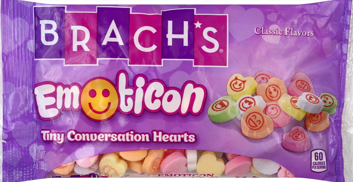 slide 5 of 5, Brach's Tiny Emoticon Conversation Hearts Candy, 7 oz