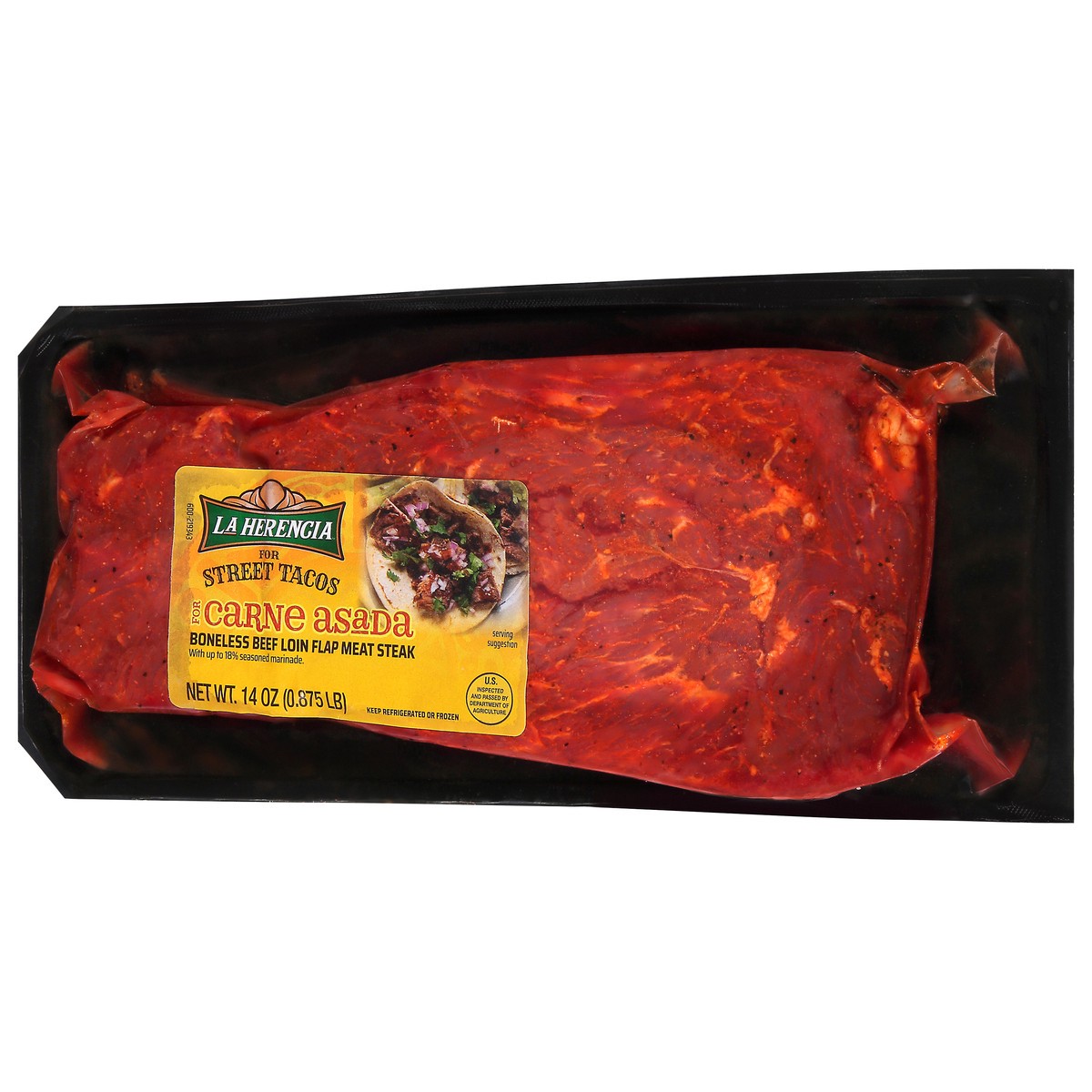 slide 2 of 9, La Herencia Carne Asada Boneless Beef Loin Flap Meat Steak, 14 oz