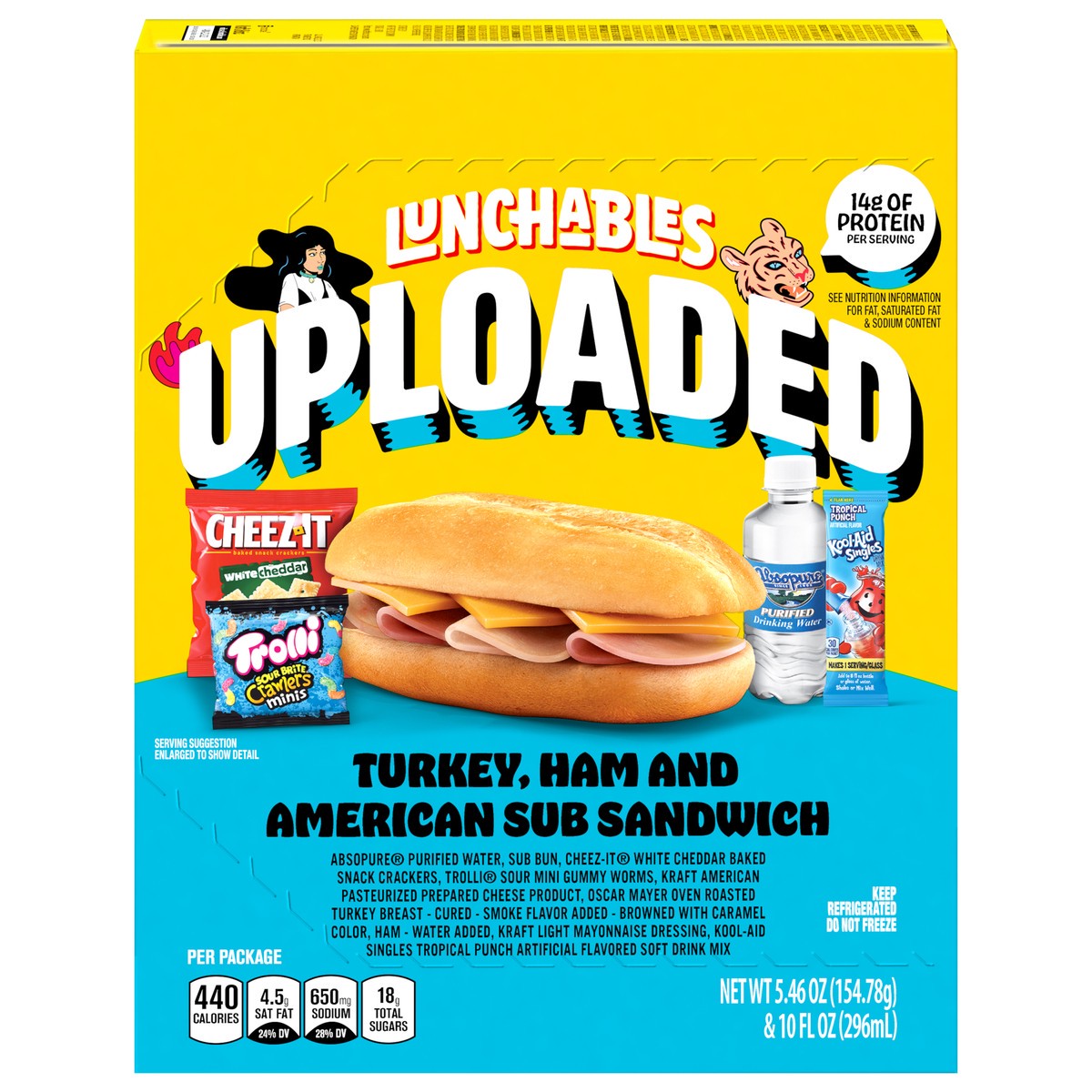 slide 1 of 1, Lunchables Uploaded Turkey, Ham and American Sub Sandwich 1 ea, 1 ct
