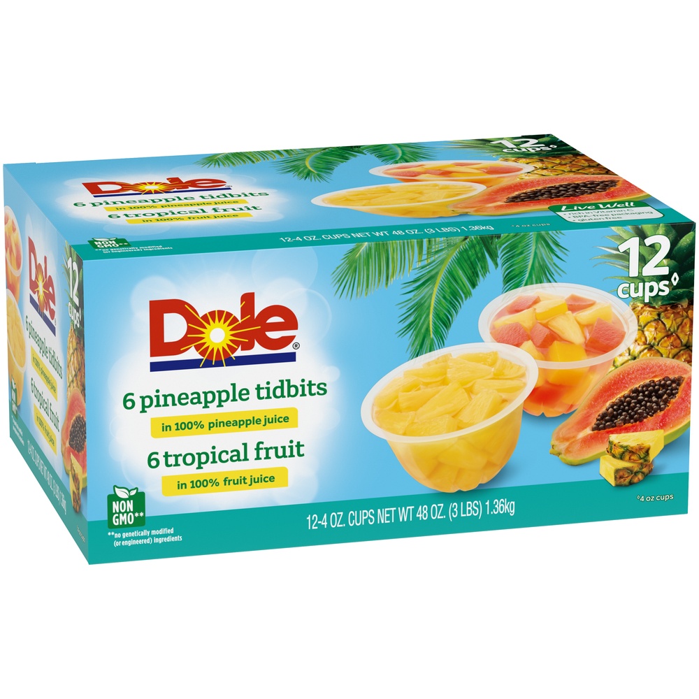 slide 8 of 9, Dole Pineapple Tidbits and Tropical Fruit Cups, 12 ct; 4 oz