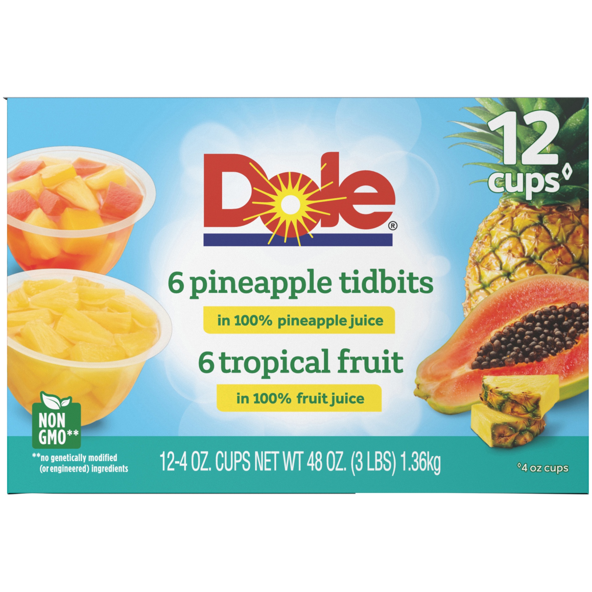 slide 3 of 9, Dole Pineapple Tidbits and Tropical Fruit Cups, 12 ct; 4 oz