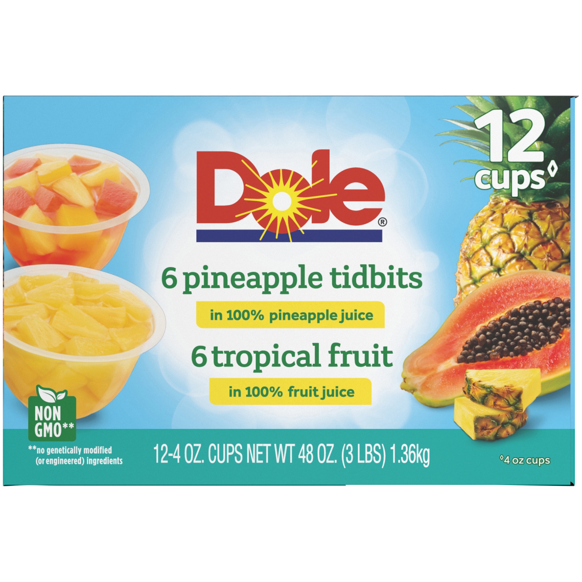 slide 4 of 9, Dole Pineapple Tidbits and Tropical Fruit Cups, 12 ct; 4 oz