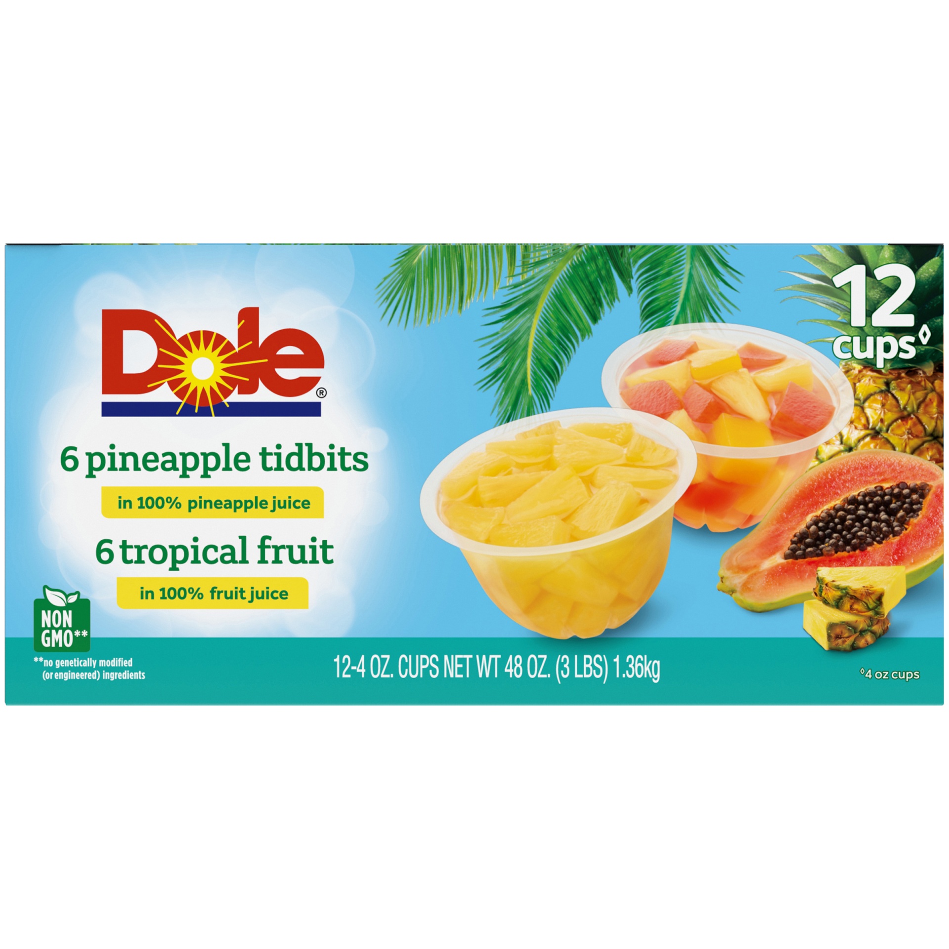 slide 5 of 9, Dole Pineapple Tidbits and Tropical Fruit Cups, 12 ct; 4 oz