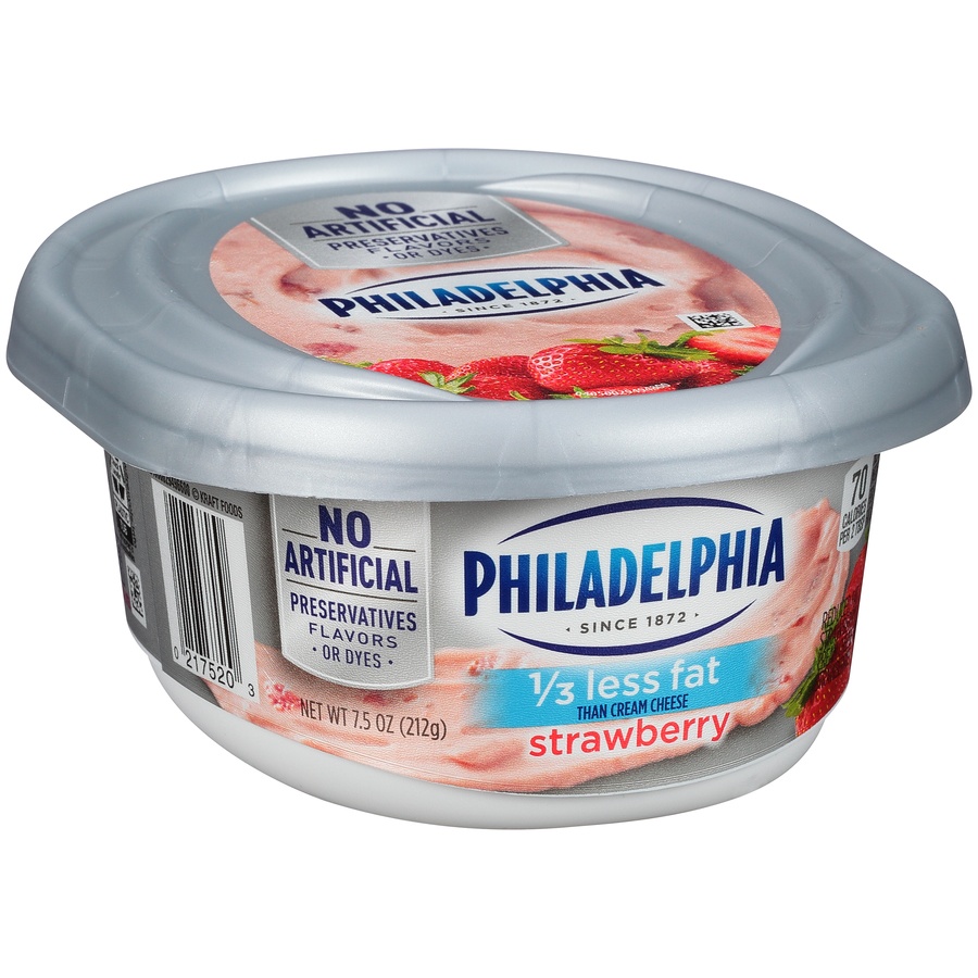 slide 2 of 8, Philadelphia Reduced Fat Strawberry Cream Cheese, 7.5 oz