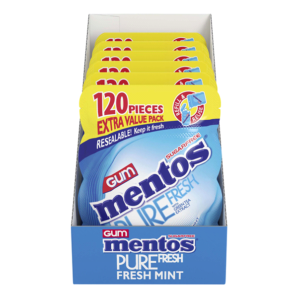 slide 1 of 1, Mentos Gum, Sugarfree, Fresh Mint, 12 ct