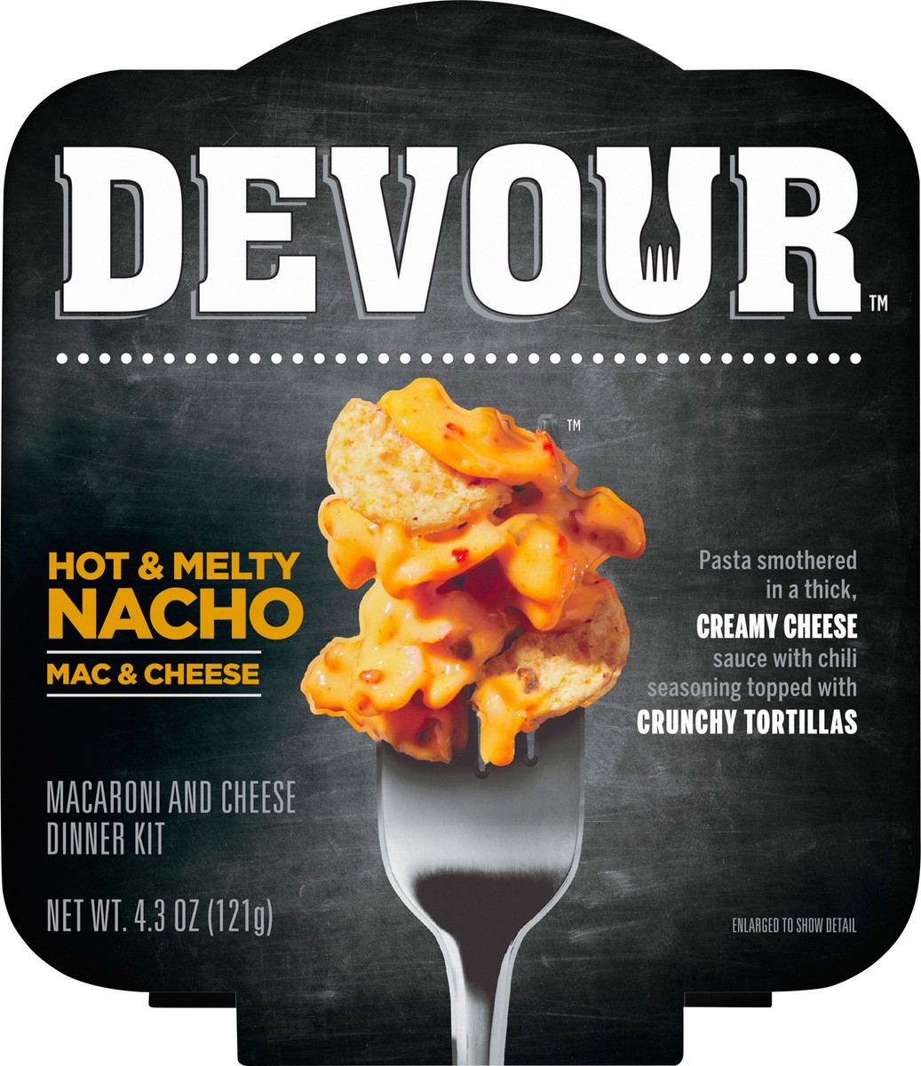 slide 1 of 13, DEVOUR Hot & Melty Nacho Mac & Cheese, 4.3 oz Package, 4 oz