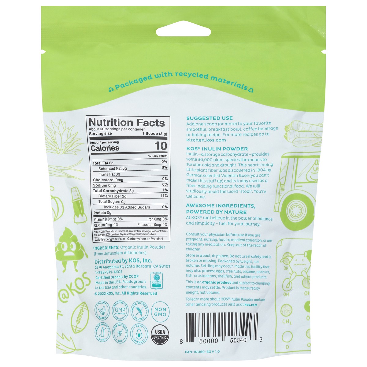 slide 12 of 13, KOS Superfood Inulin Powder Og2, 6.3 oz