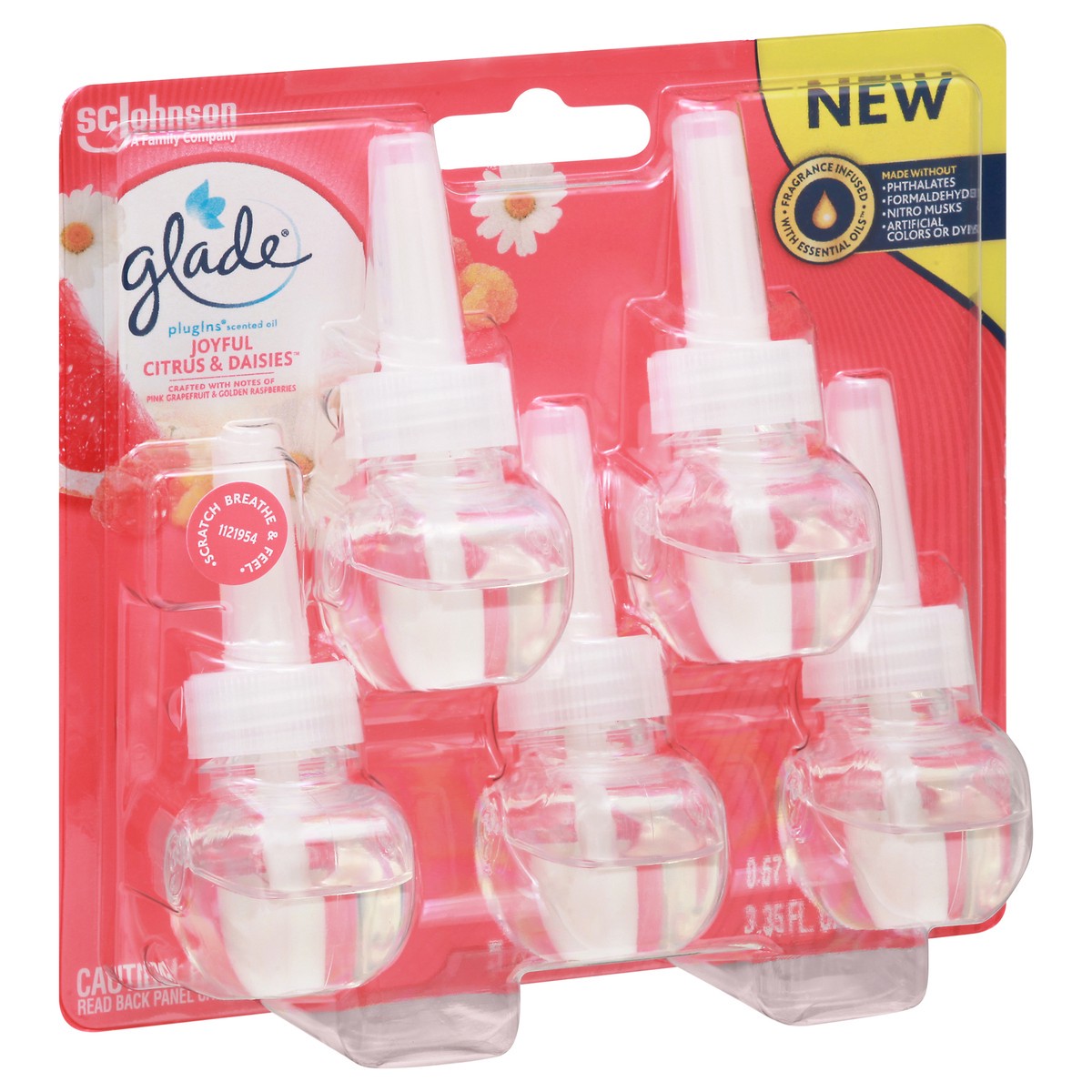 slide 8 of 9, Glade PlugIns Scented Oil 5 Refills, Air Freshener, Joyful Citrus & Daisies 5 x 1.34 oz, 3.35 fl oz