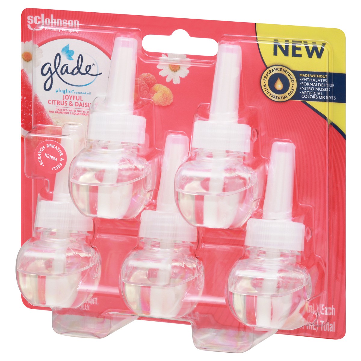 slide 6 of 9, Glade PlugIns Scented Oil 5 Refills, Air Freshener, Joyful Citrus & Daisies 5 x 1.34 oz, 3.35 fl oz