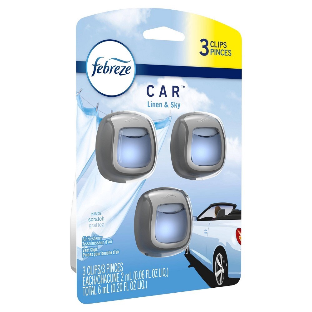 slide 2 of 4, Febreze Car Linen & Sky Vent Clip Air Freshener - Blue, 3 ct