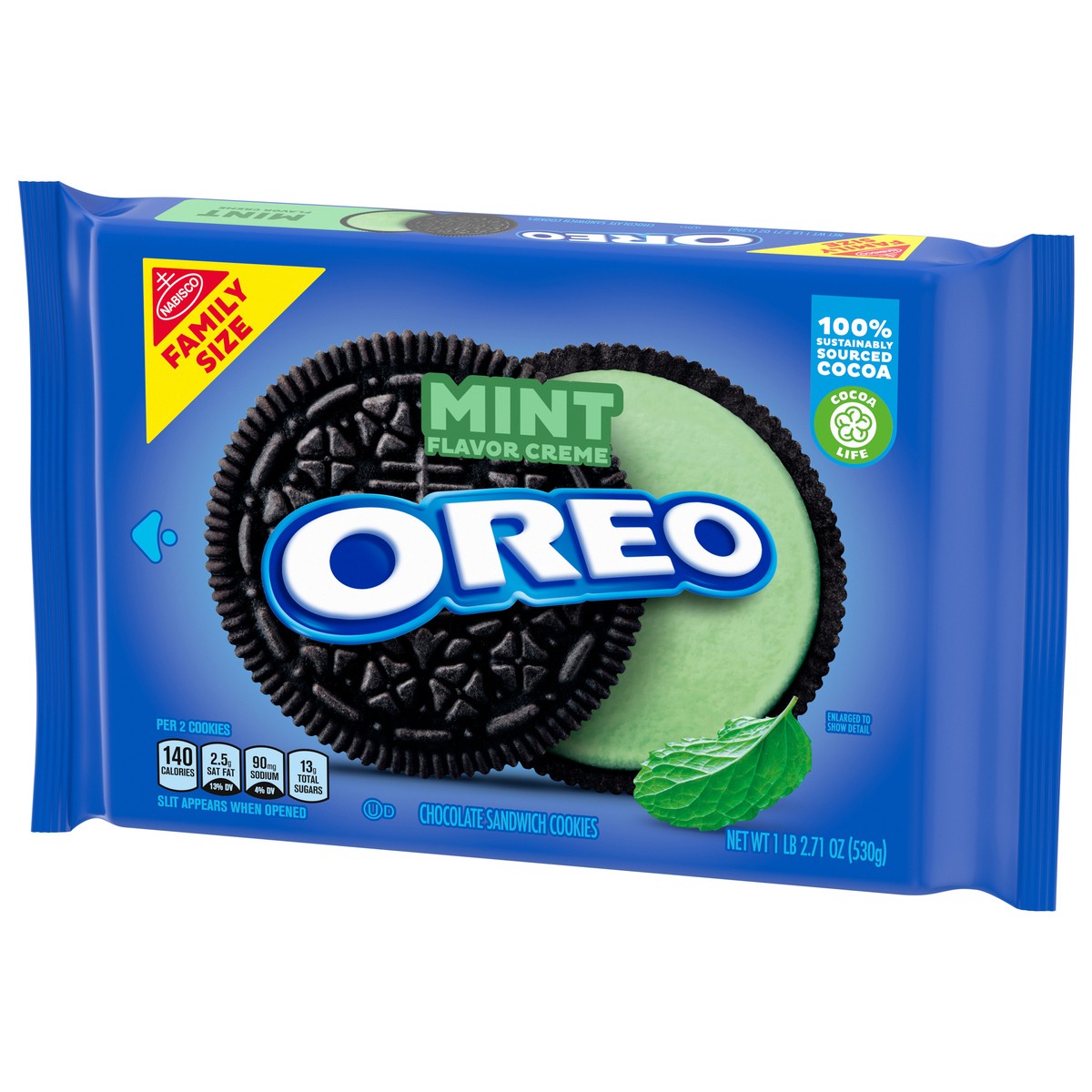 slide 5 of 14, OREO Mint Creme Chocolate Sandwich Cookies, Family Size, 18.71 oz, 18.71 oz