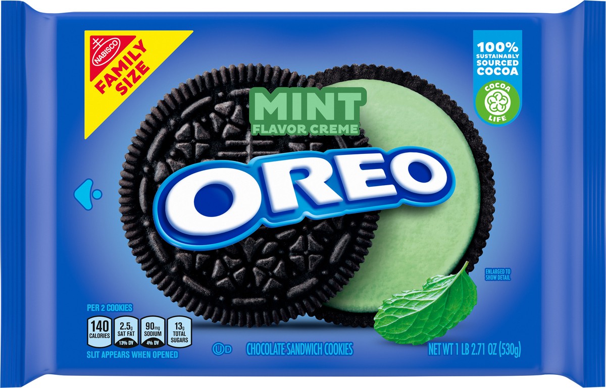 slide 13 of 14, OREO Mint Creme Chocolate Sandwich Cookies, Family Size, 18.71 oz, 18.71 oz
