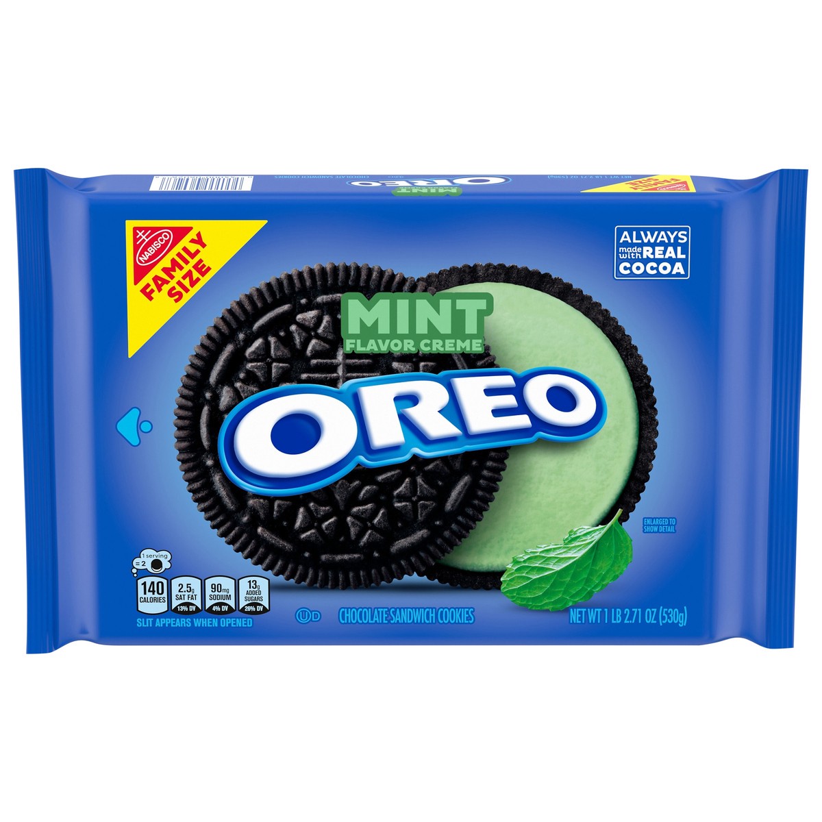 slide 1 of 14, OREO Mint Creme Chocolate Sandwich Cookies, Family Size, 18.71 oz, 18.71 oz