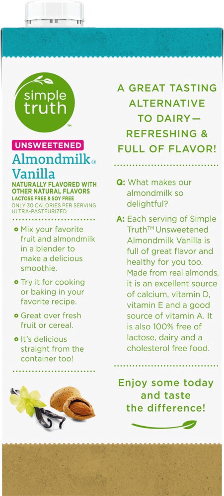 slide 4 of 5, Simple Truth Unsweetened Vanilla Almond Milk, 32 fl oz
