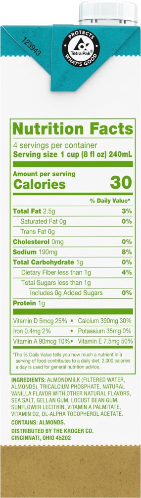 slide 3 of 5, Simple Truth Unsweetened Vanilla Almond Milk, 32 fl oz