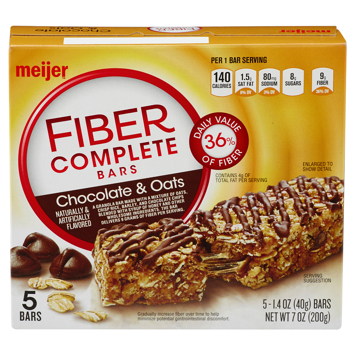 slide 7 of 8, Meijer Fiber Complete Bars, Chocolate & Oats, 5 ct