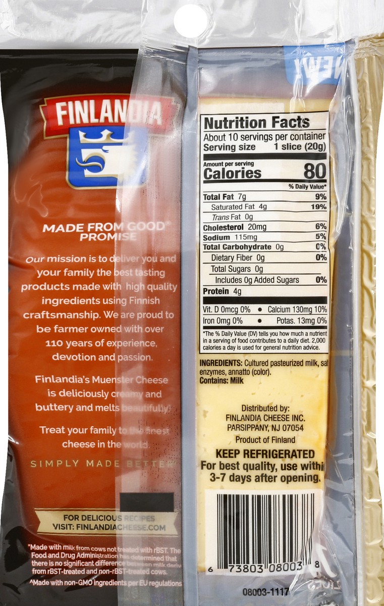 slide 8 of 8, Finlandia Sliced Muenster, 7 oz