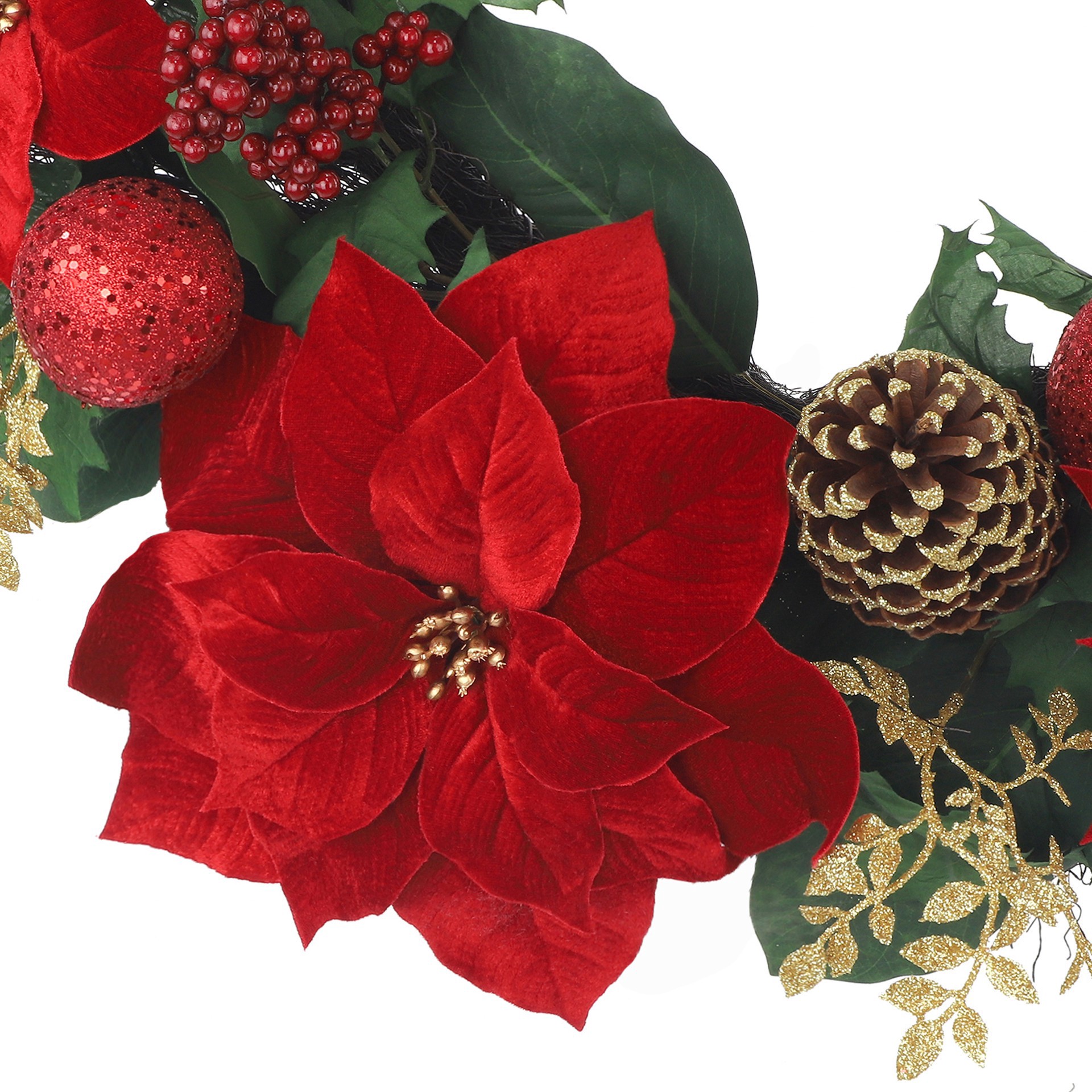 slide 3 of 3, 26" Red Poinsettia, Ornament & Pinecone Wreath By Ashland, 26 in