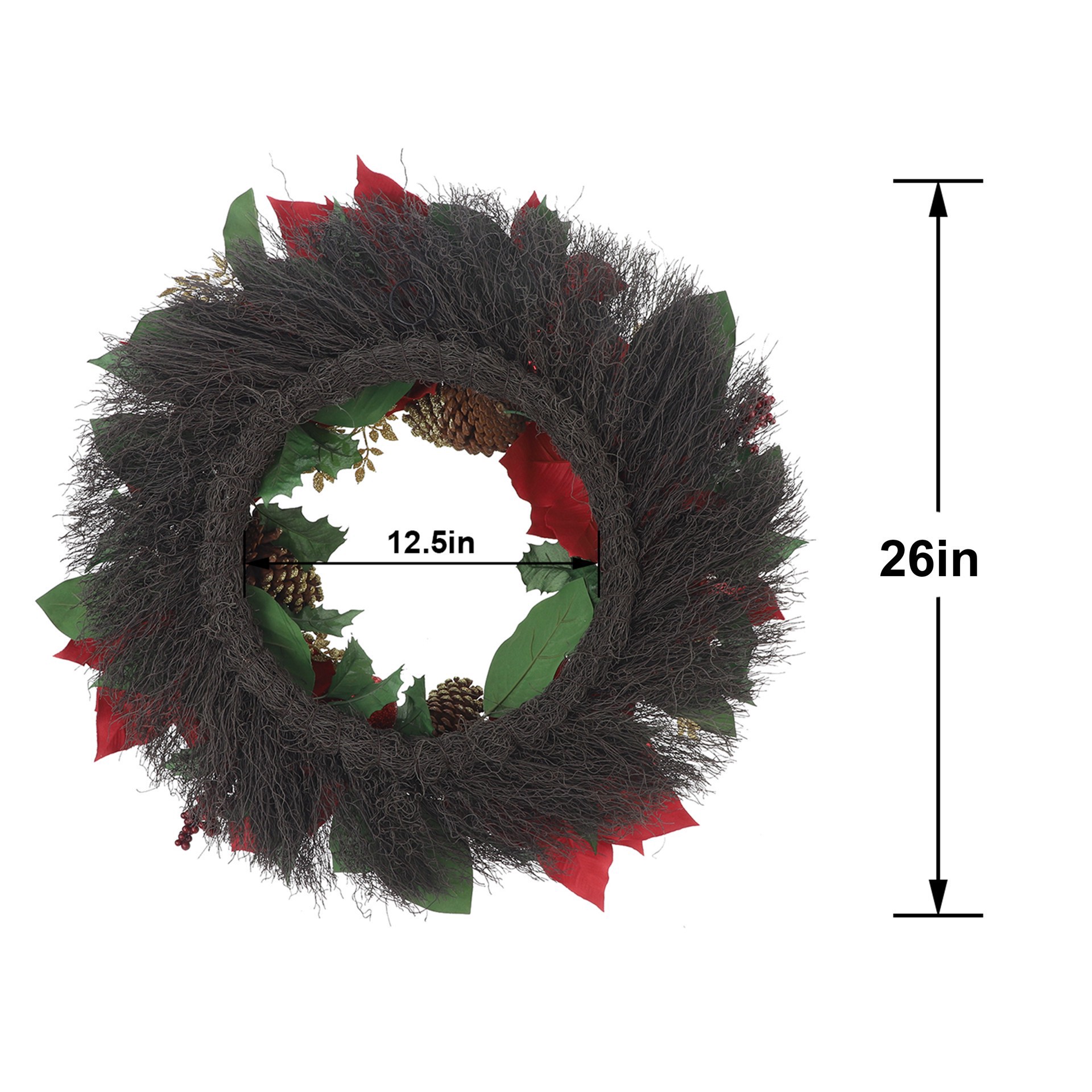 slide 2 of 3, 26" Red Poinsettia, Ornament & Pinecone Wreath By Ashland, 26 in