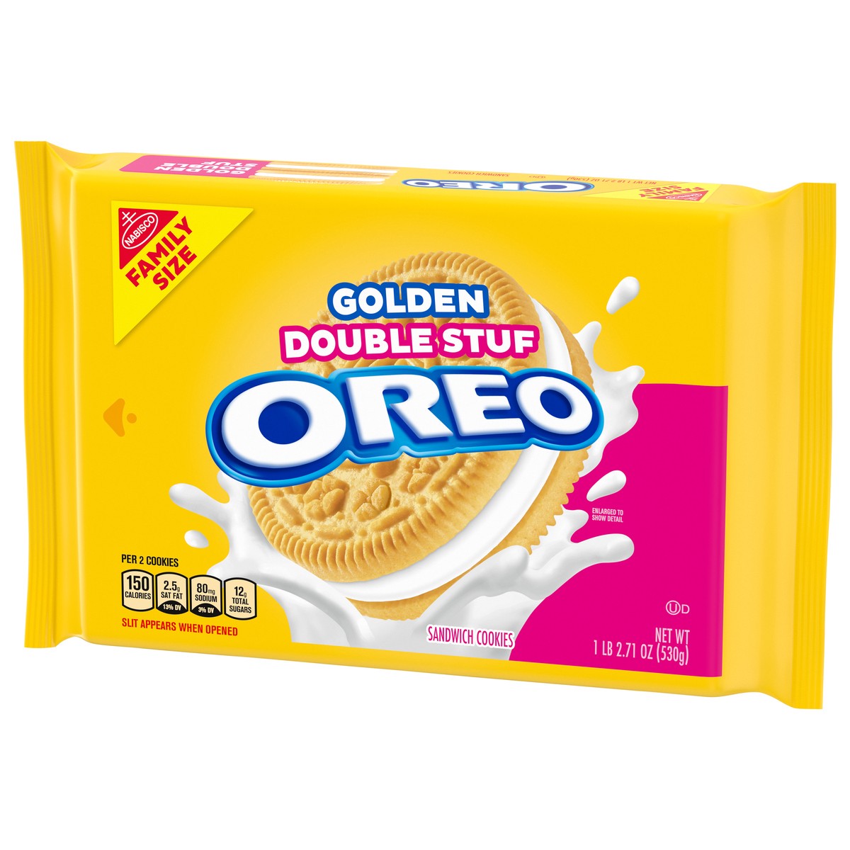 slide 3 of 16, Oreo Double Stuf Golden Sandwich Cookies Family Size - 18.12oz, 18.71 oz
