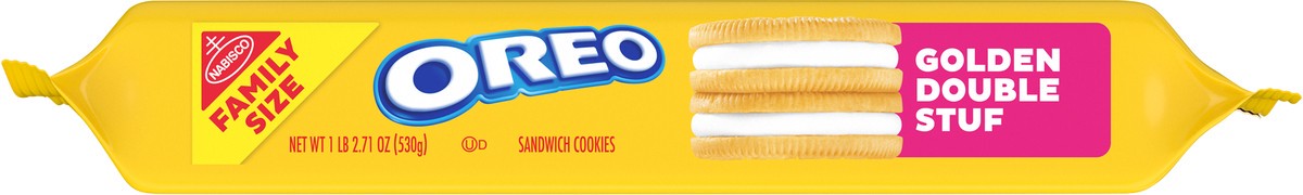 slide 7 of 16, Oreo Double Stuf Golden Sandwich Cookies Family Size - 18.12oz, 18.71 oz