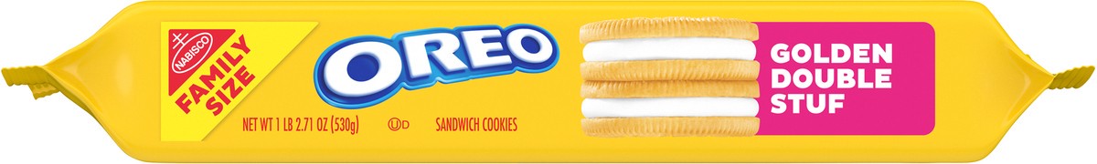 slide 8 of 16, Oreo Double Stuf Golden Sandwich Cookies Family Size - 18.12oz, 18.71 oz
