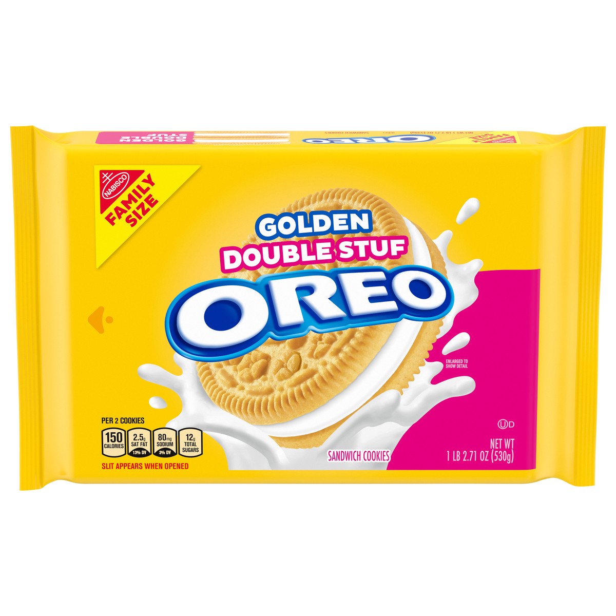slide 1 of 16, Oreo Double Stuf Golden Sandwich Cookies Family Size - 18.12oz, 18.71 oz