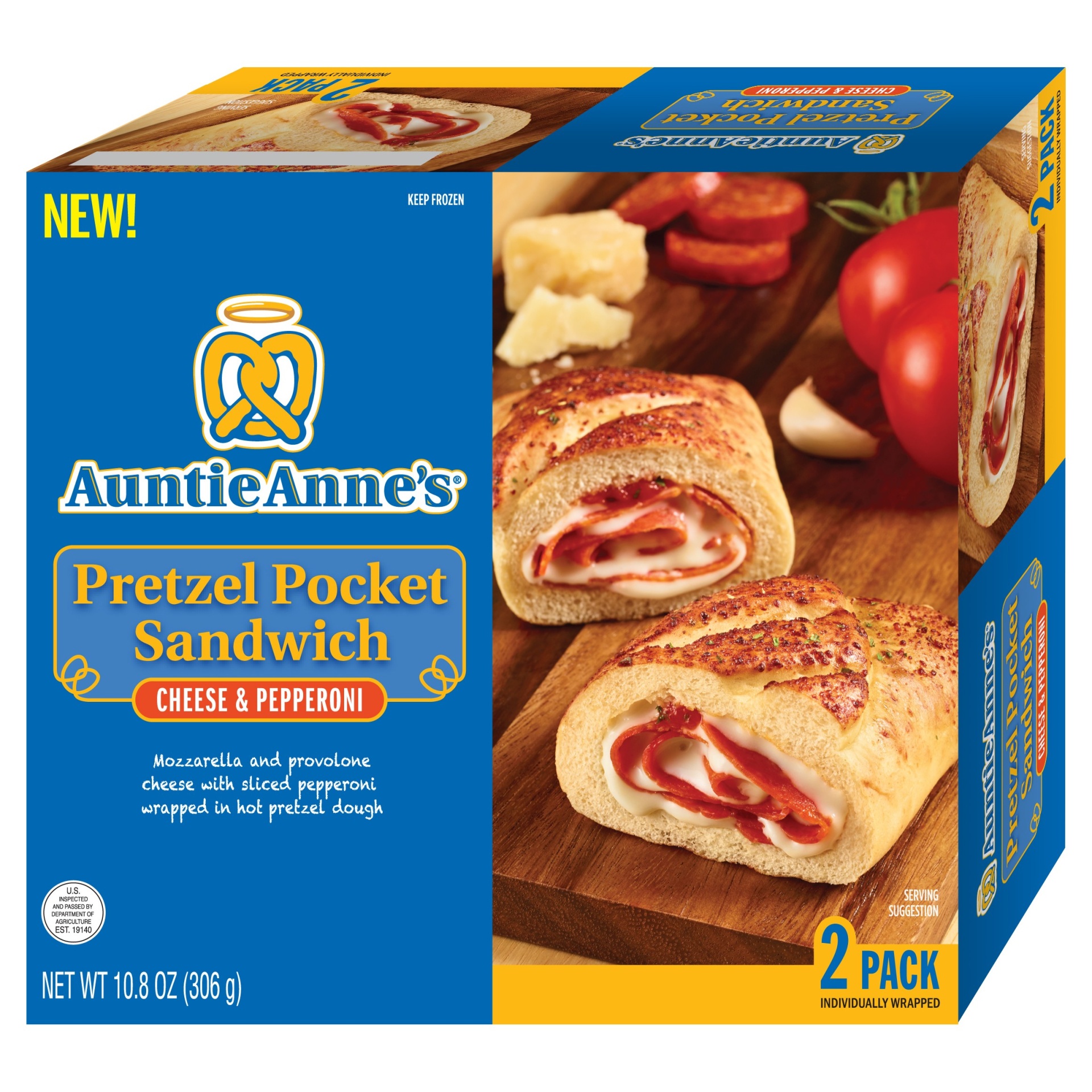 slide 1 of 1, Auntie Anne's Cheese & Pepperoni Pretzel Pocket Sandwich, 2 ct; 10.8 oz