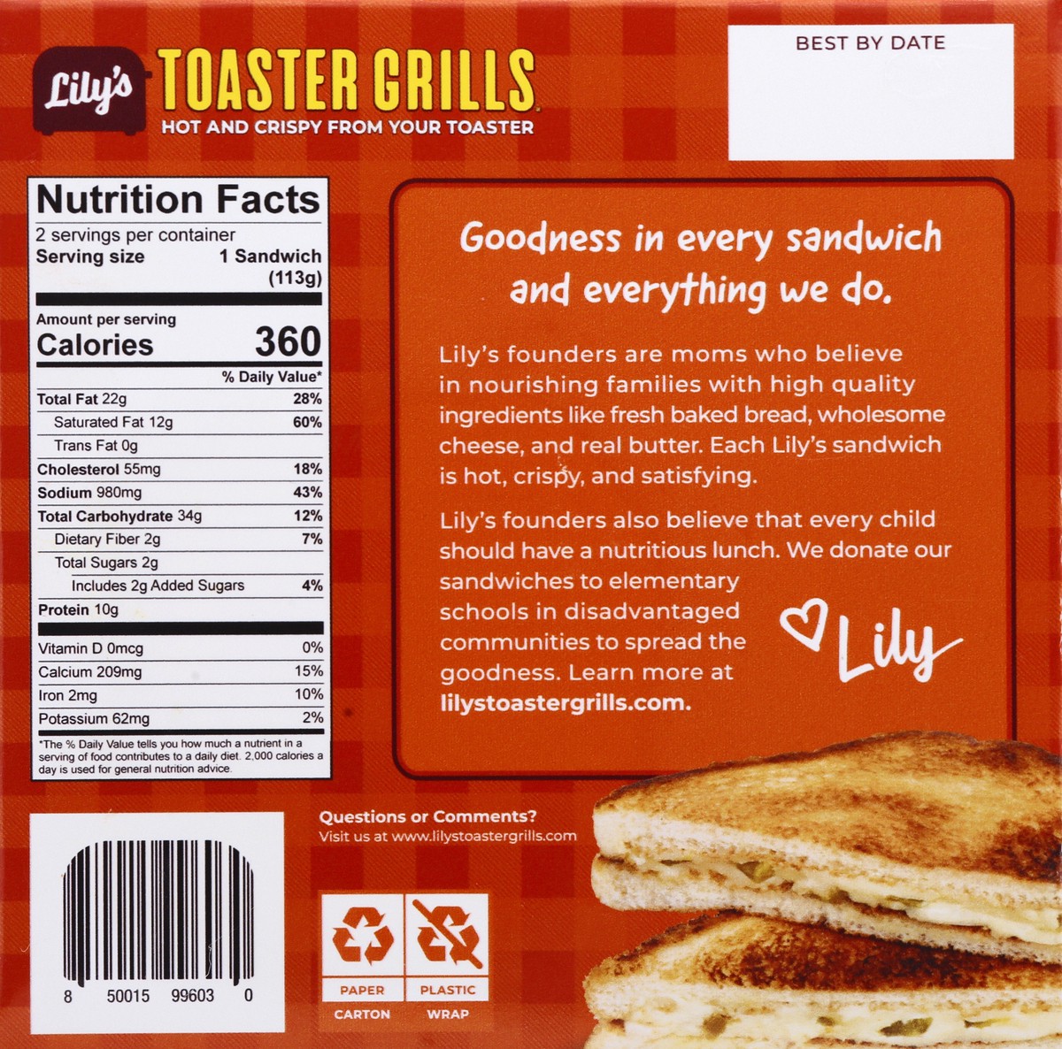 slide 5 of 9, Lilys Toaster Grills 2 Pack Grilled Jalapeno & Cheese Sandwich 8 oz, 2 ct