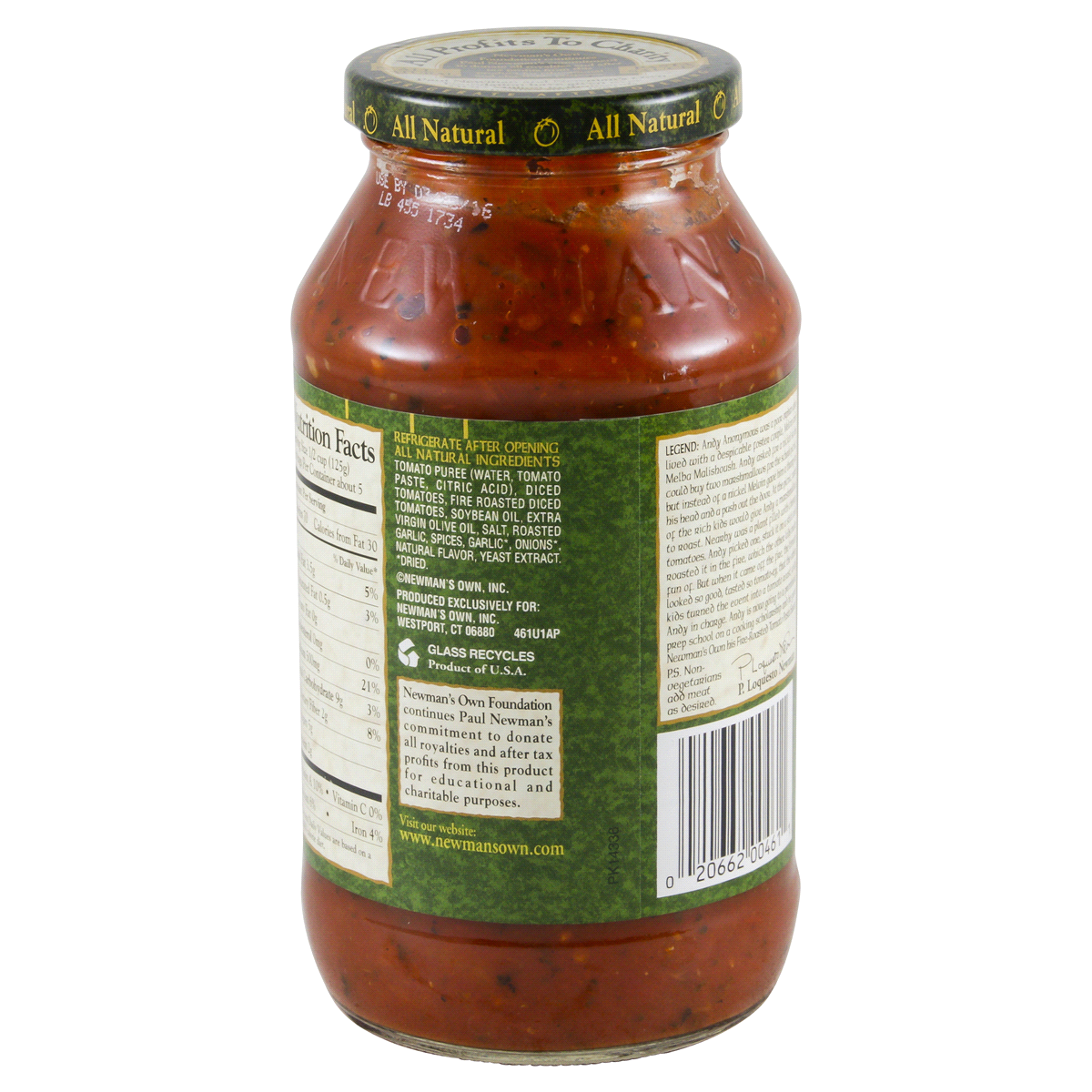 slide 4 of 4, Newman's Own Fire Roasted Tomato & Garlic Pasta Sauce, 24 oz