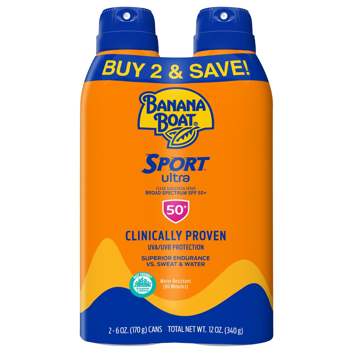 slide 1 of 8, Banana Boat Sport Ultra, Broad Spectrum Sunscreen Spray, SPF 50, 6oz. - Twin Pack, 2 ct