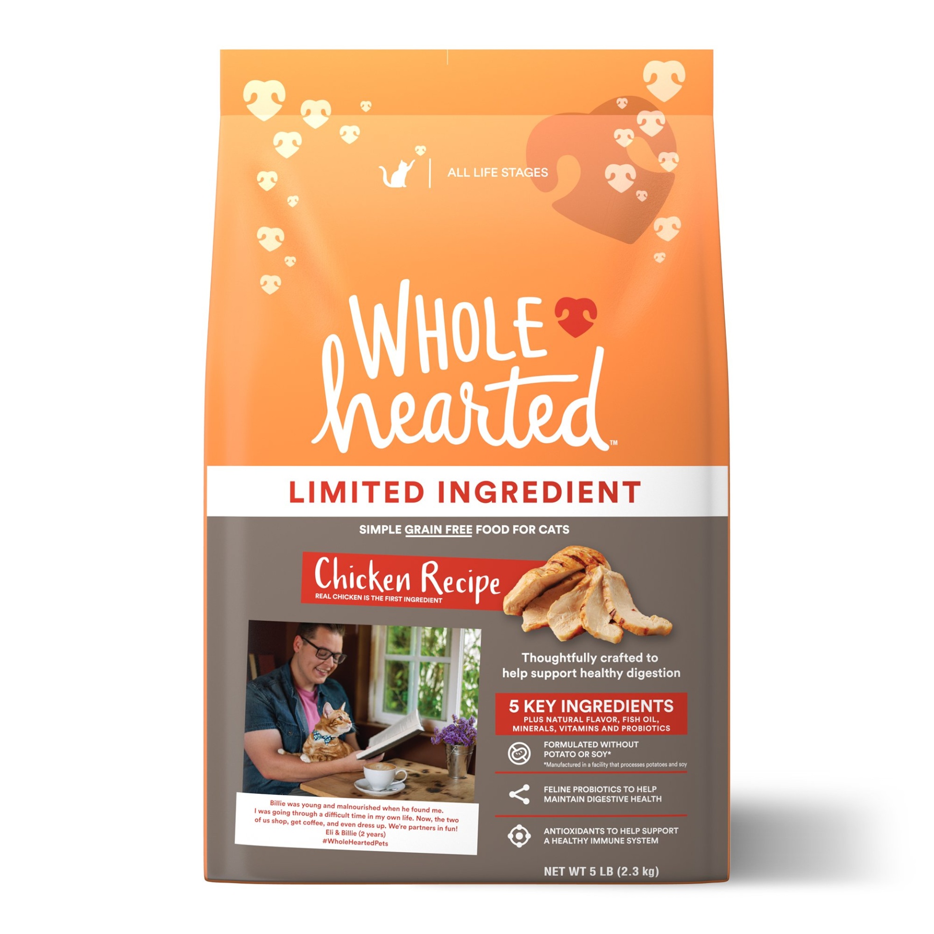 slide 1 of 1, WholeHearted Grain Free Limited Ingredient Chicken Recipe Dry Cat Food for All Life Stages, 5 lb